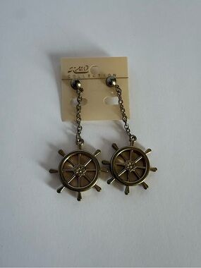 Vintage KMS Collection nautical ships-wheel dangle earrings